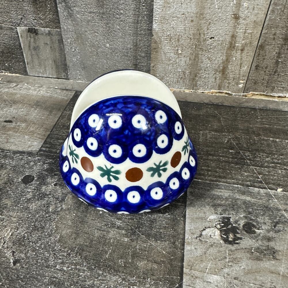 Bolesławiec Polish Pottery Mosquito Pattern Blue Napkin Holder